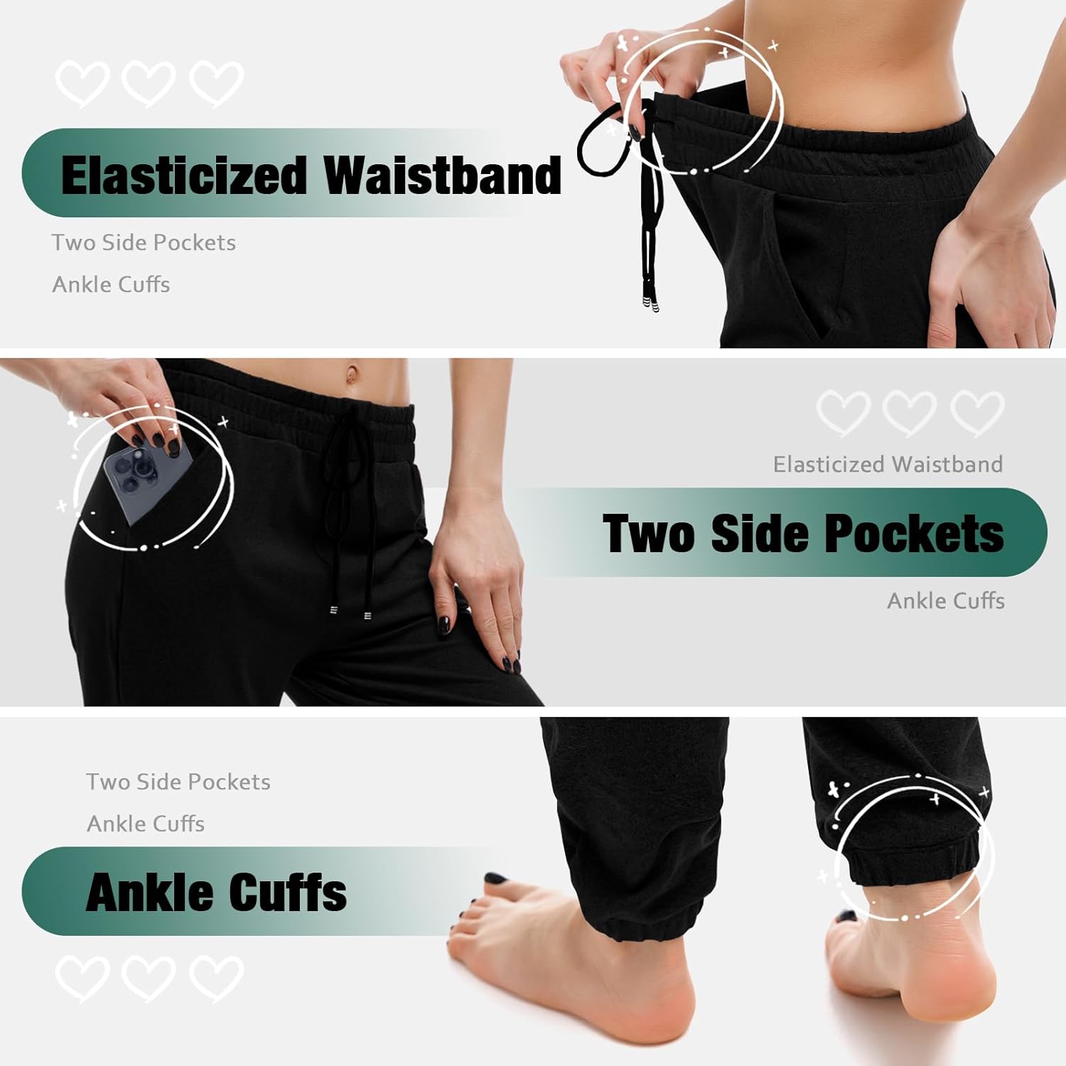 Womens Joggers with Pockets, Drawstring Sweatpants Women for Lounging Jogging Workout and Gym